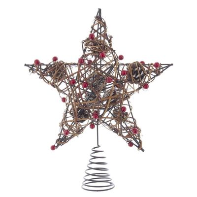 Kurt S. Adler 12-Inch Natural Brown Star Treetop with Berries, Multi