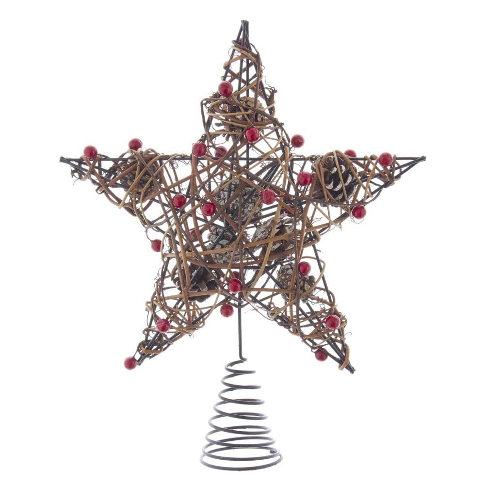 Kurt S. Adler 12-Inch Natural Brown Star Treetop with Berries, Multi