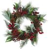 20-Inch Wreath with Red Berries, Leaves and Pinecones view 1