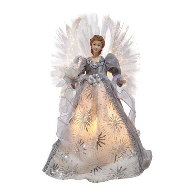 Kurt Adler 16-Inch Fiber Optic White, Silver, and Gray Angel Tree Topper, Multicolor