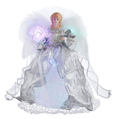 Kurt Adler 12-Inch CUL Fiber Optic LED Silver Angel Treetop, Multicolor