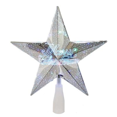 Kurt S. Adler Kurt Adler 18-Light 8-Inch RGB Merry Christmas Silver Star Treetop Tree Topper, Multi, AD2401