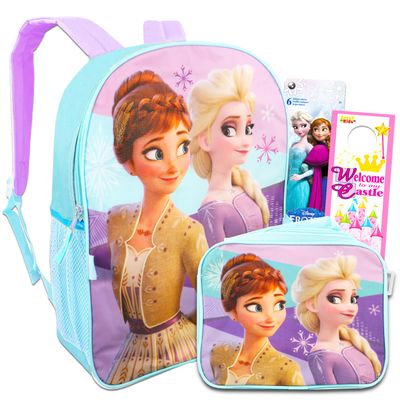 Disney Frozen Backpack and Lunch Box Set for Girls ~ Deluxe 16" Frozen 2 Backpack with Insulated Lunch Bag, Stickers,and More (Frozen School Supplies Bundle)