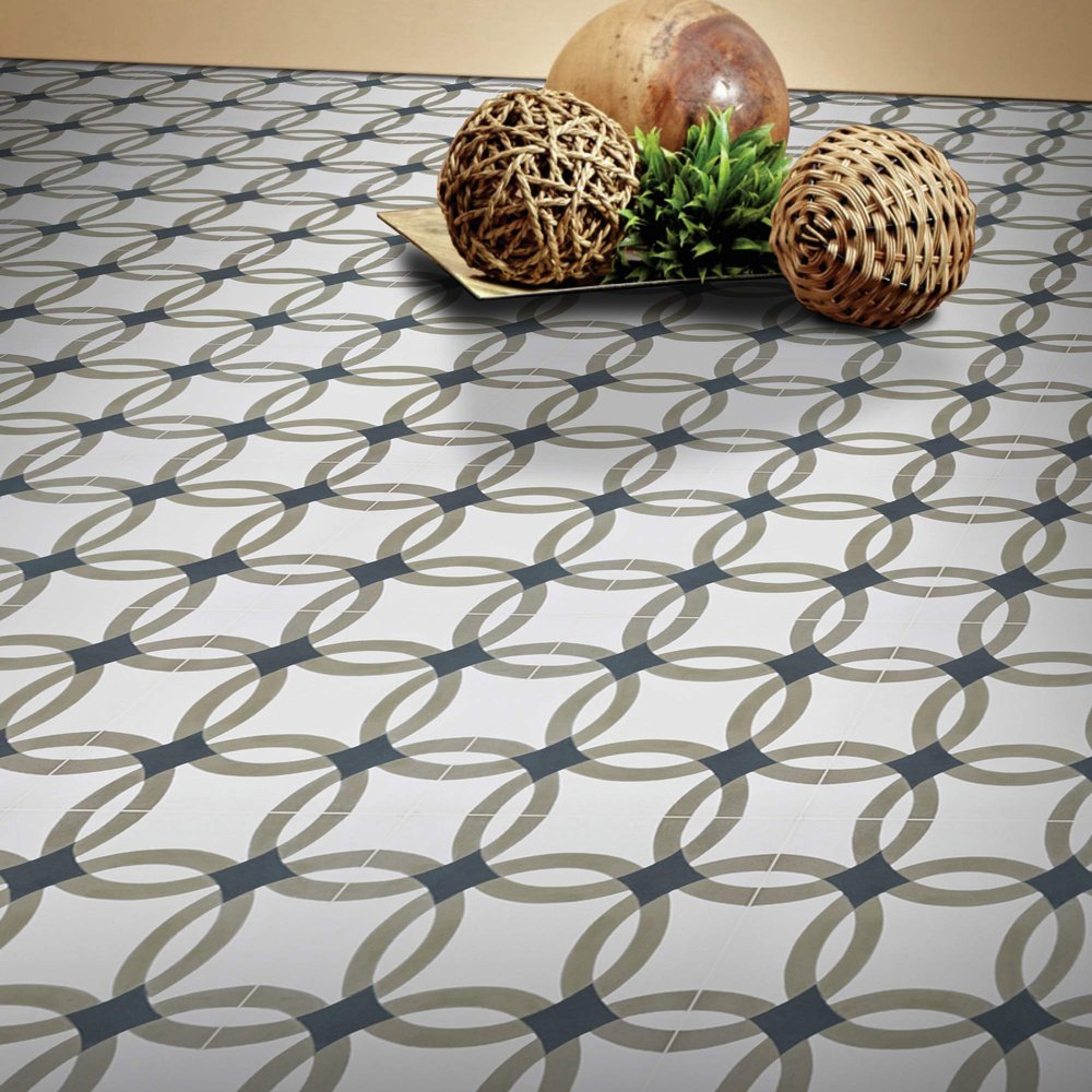 Moroccan Mosaic & Tile House CTP46-01 Safi Handmade Cement Tiles, Pack of 12, Warm Grey, Black, and White