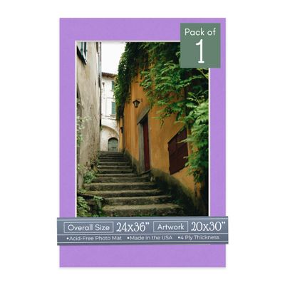 CountryArtHouse Light Purple Acid Free 24x36 Picture Frame Mats with White Core Bevel Cut for 20x30 Pictures - Fits 24x36 Frame - One Mat