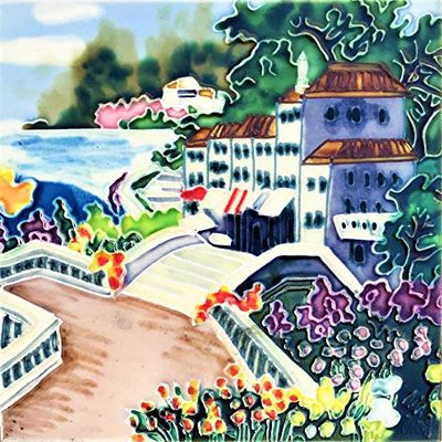 Continental Art Center Decorative Ceramic Art Tile BD-00058 8"x8" - European House surrounded with a Garden