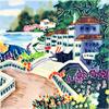 Continental Art Center Decorative Ceramic Art Tile BD-00058 8"x8" - European House surrounded with a Garden view 1