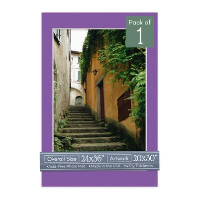 CountryArtHouse Purple Acid Free 24x36 Picture Frame Mats with White Core Bevel Cut for 20x30 Pictures - Fits 24x36 Frame - One Mat