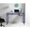 Acme Yasin Glass Rectangle Top 1-Shelf Writing Desk in Blue and Clear view 2