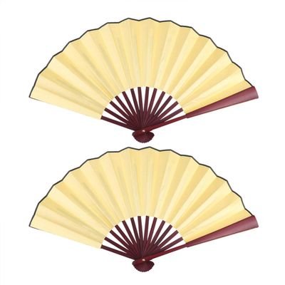 BESPORTBLE 2 Pcs Folding Silk Hand Fan Blank DIY Painting Fan Bridal Dancing Props for Men Women 8 Inch Yellow
