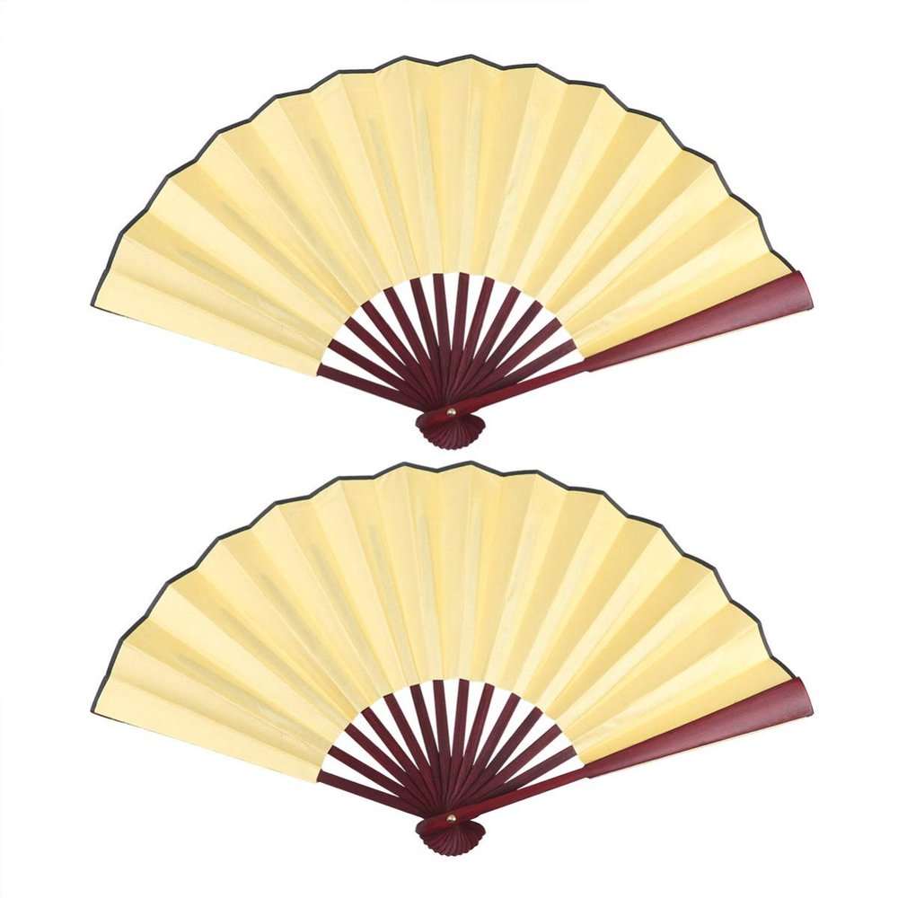 BESPORTBLE 2 Pcs Folding Silk Hand Fan Blank DIY Painting Fan Bridal Dancing Props for Men Women 8 Inch Yellow