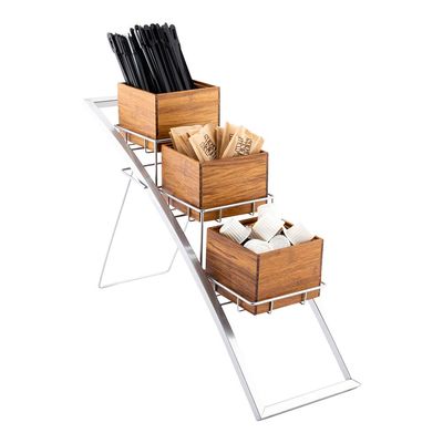 Restaurantware Eco Display 17.5 Inch x 6 Inch x 11.25 Inch Market Basket Stand 1 Small Basket Stand - Three-Tier Wire Silver Iron Fruit Floor Stand Frame For Displays Boxes Sold Separately