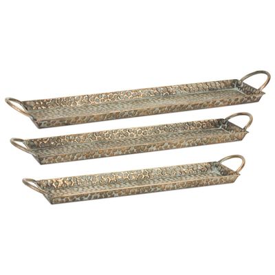 Melrose International Tray (Set of 3) 21.5" L, 23.75" L, 26" L Metal