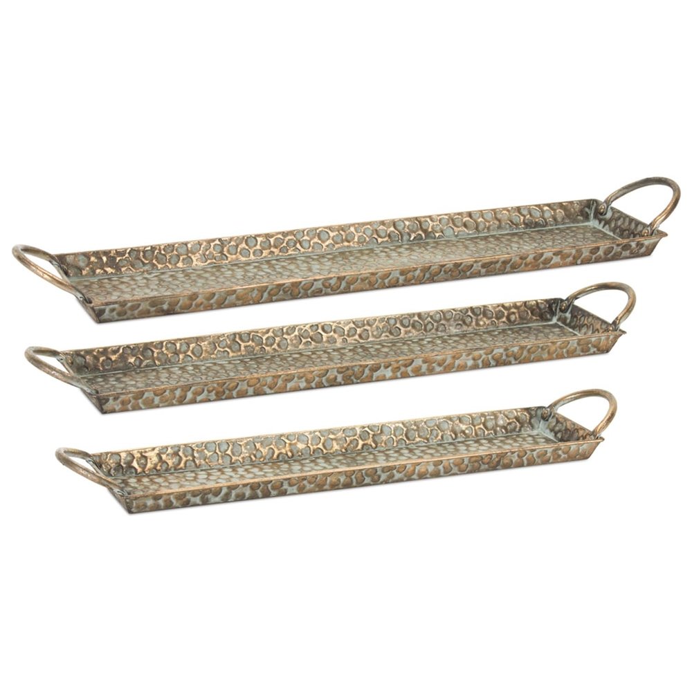 Melrose International Tray (Set of 3) 21.5" L, 23.75" L, 26" L Metal