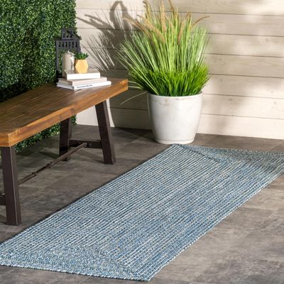 nuLOOM 2' x 8' Solid Hand Braided Indoor/Outdoor Area Rug, Pet-Friendly, High Traffic, Weather Resistant, for Patio, Balcony, Bedroom, Living, Dining Room, Wynn Aqua