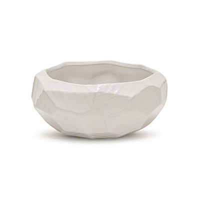 WGV Geometric Ceramic Vase, Width 7.7", Height 3.4", White Bowl Pot, Planter for Wedding Event Office Home Decor, Art Design, 1 Piece
