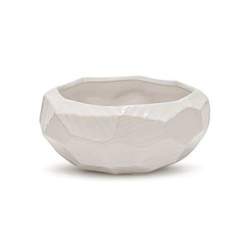 WGV Geometric Ceramic Vase, Width 7.7", Height 3.4", White Bowl Pot, Planter for Wedding Event Office Home Decor, Art Design, 1 Piece