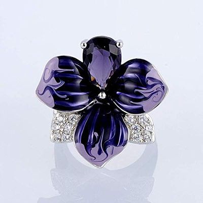 Bansriracha 925 Sterling Silver Butterfly Flower Purple Big Crystal Ring for Women Stone Party Anniversary Rings Jewelry (9)