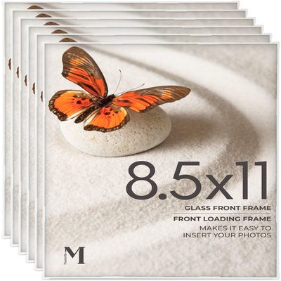 MANTELLO ESSENTIALS Front Loading White Picture Frame 8.5x11 - Set of 6 - Table Desk Wall hanging For Artwork - Certificates Diplomas - Family Gallery Multi Photo Frame