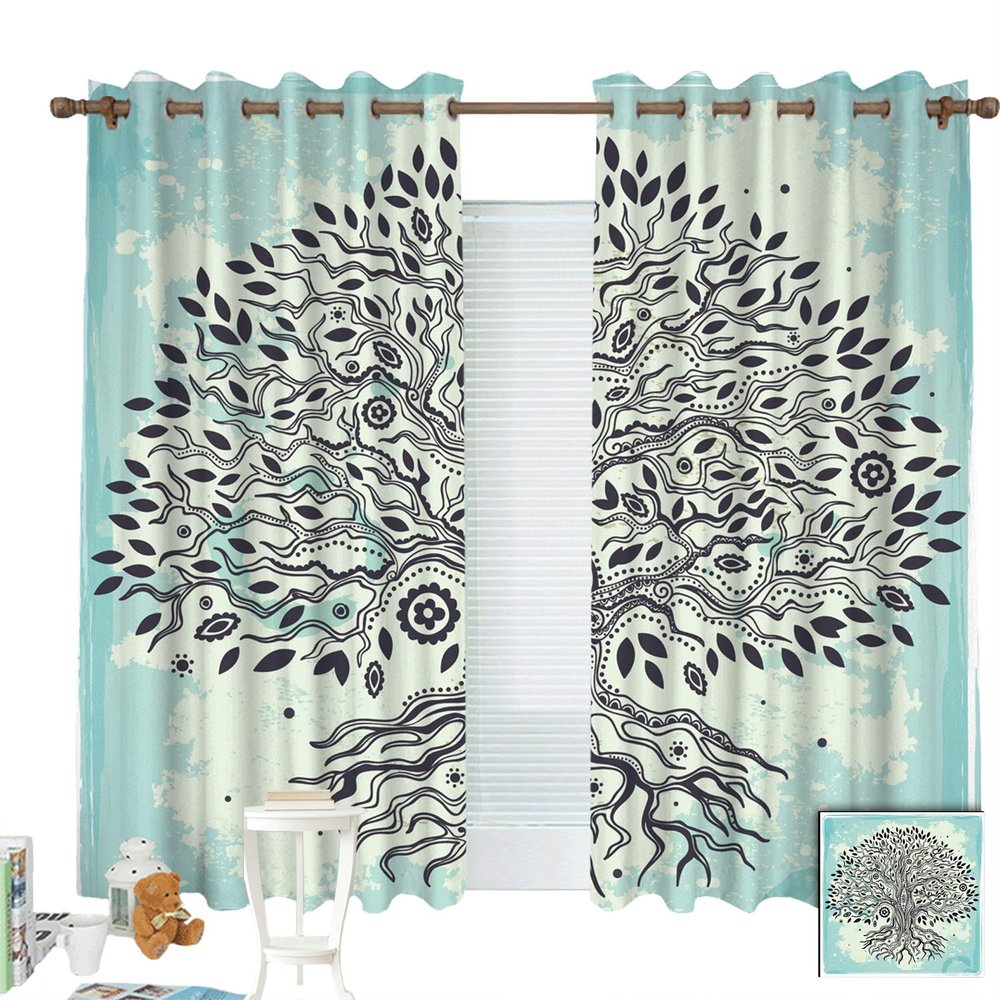 ZXAWT Curtains/Grommet Top Blackout Curtains/Thermal Insulated Curtain for Bedroom and Kitchen-Set of 2 Panels(Beautiful Vintage Hand Drawn Tree of Life W 63"*L 63")