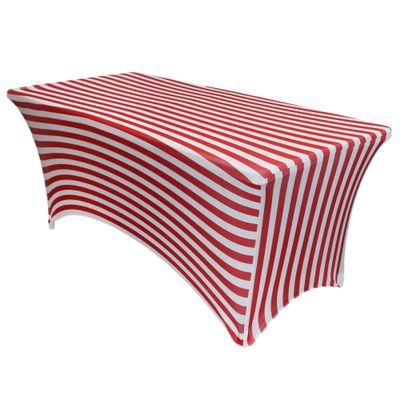 YOUR CHAIR COVERS Rectangular Spandex Table Covers 8ft Fitted Tablecloth Wedding Event Patio Decorations Elastic Fabric Stretch Tables Cover for 8 ft Folding Table (Red/White Stripe)