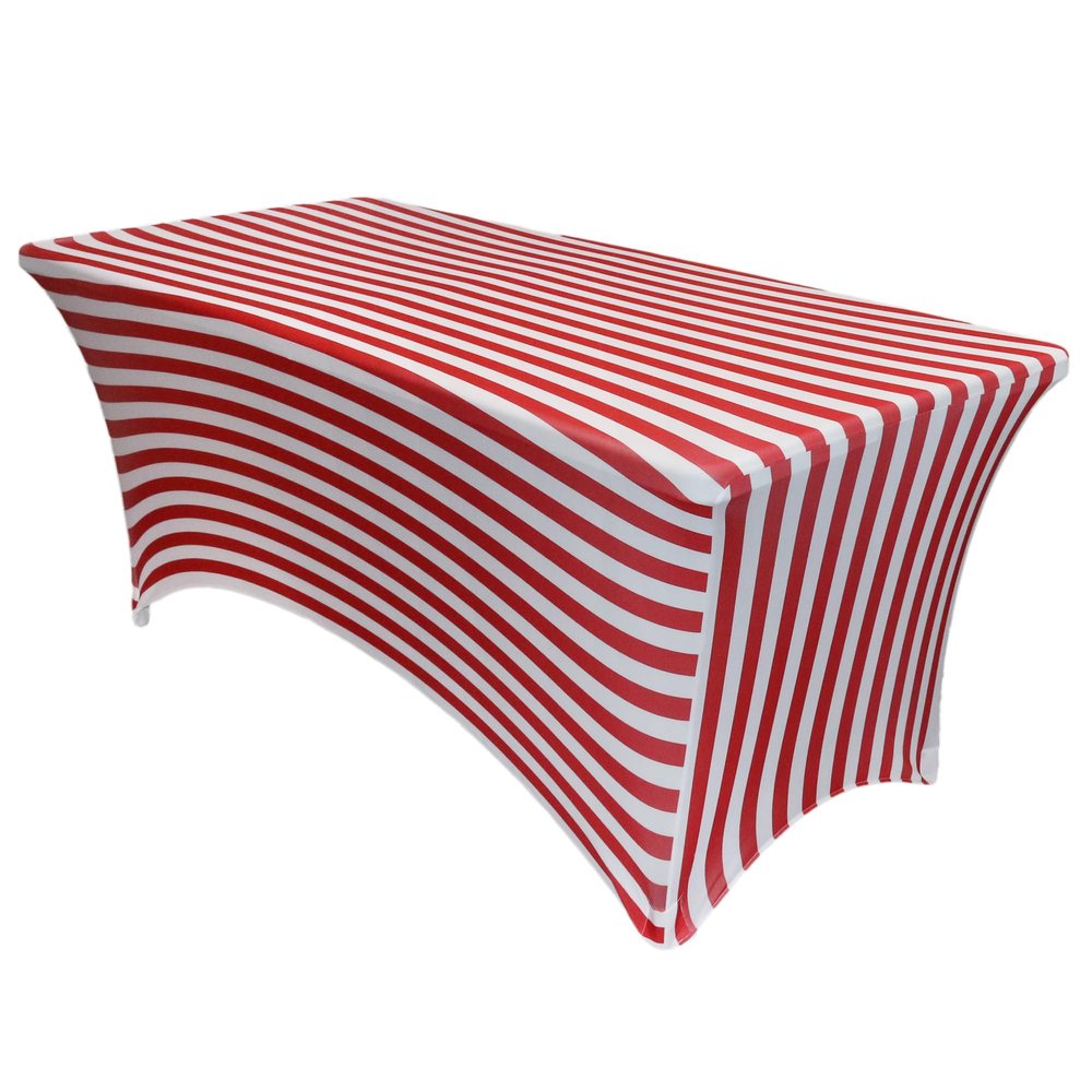 YOUR CHAIR COVERS Rectangular Spandex Table Covers 8ft Fitted Tablecloth Wedding Event Patio Decorations Elastic Fabric Stretch Tables Cover for 8 ft Folding Table (Red/White Stripe)