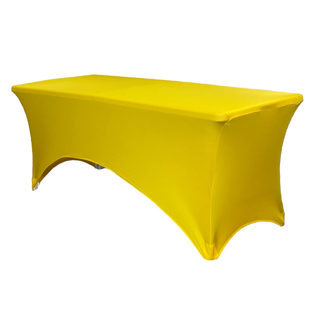 YOUR CHAIR COVERS - 4ft Yellow Rectangular Spandex Table Covers Fitted Tablecloth Wedding Event Patio Decorations Elastic Fabric Stretch for Folding Table