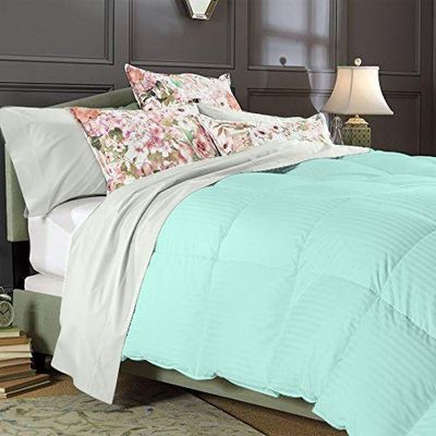 100% Egyptian Cotton Striped 1 Piece Super King Size Comforter by Fabricom 800 Thread Count Aqua Blue