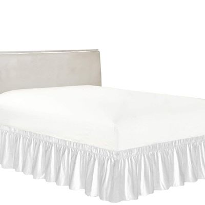 BedDecor Wrap Around Bed Skirt Elastic Bed Ruffles, 600TC Solid Luxurious 27 Inches Drop(White,Queen)