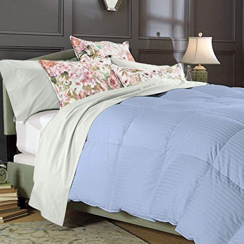 100% Egyptian Cotton Striped 1 Piece Oversized Super King Size Comforter by Fabricom 800 Thread Count Light Blue