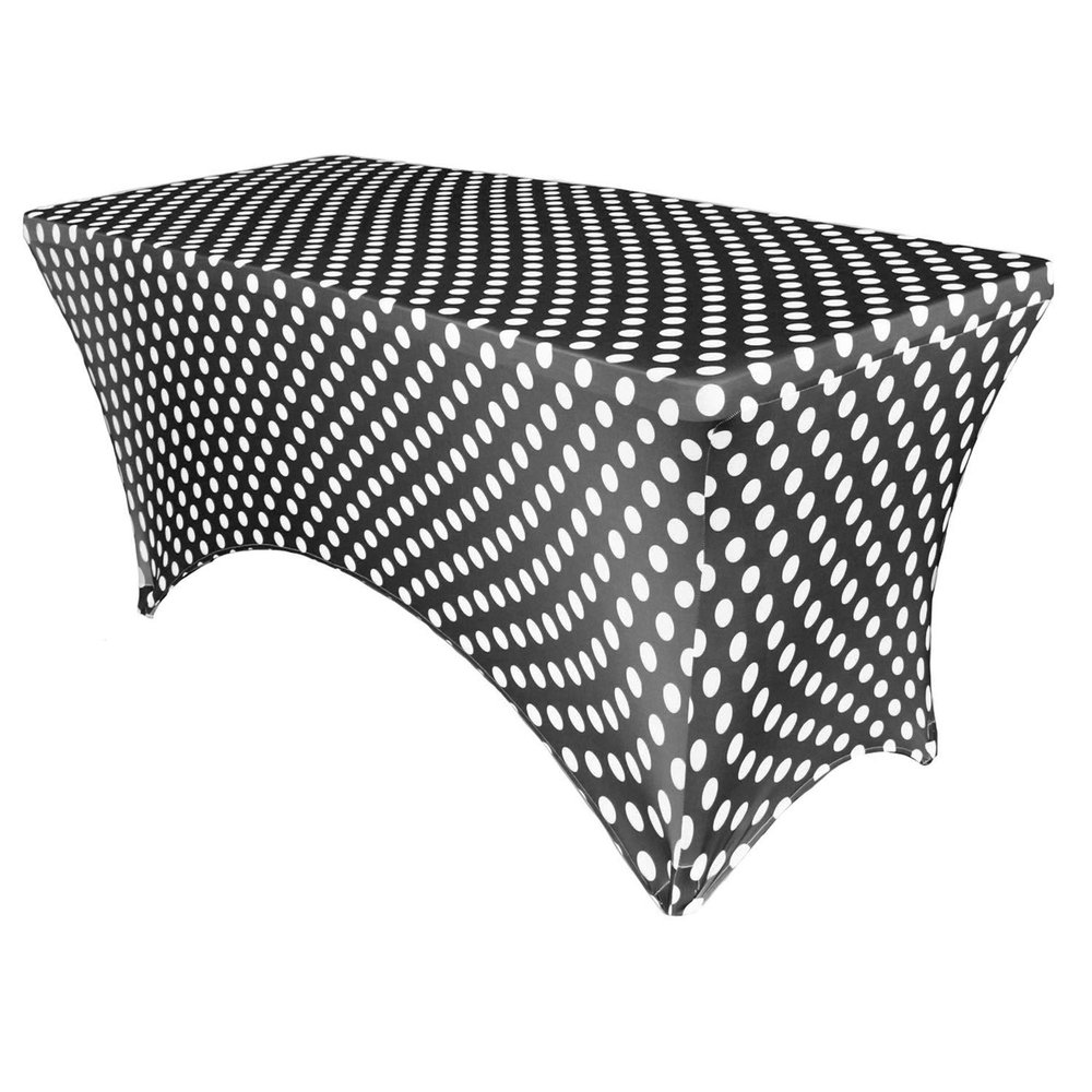 YOUR CHAIR COVERS - 8ft Black Polka Dot Rectangular Spandex Table Covers Fitted Tablecloth Wedding Event Patio Decorations Elastic Fabric Stretch for Folding Table