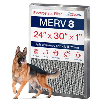 24x30x1 Electrostatic Air Filter, MERV 8, Washable, Reusable Furnace AC/HVAC Filter, Energy Saving, Easy to Clean, Long-Lasting by LifeSupplyUSA