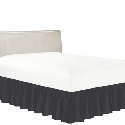 BedDecor Wrap Around Bed Skirt Elastic Bed Ruffles, 600TC Solid Luxurious 27 Inches Drop(Darkgrey,King)