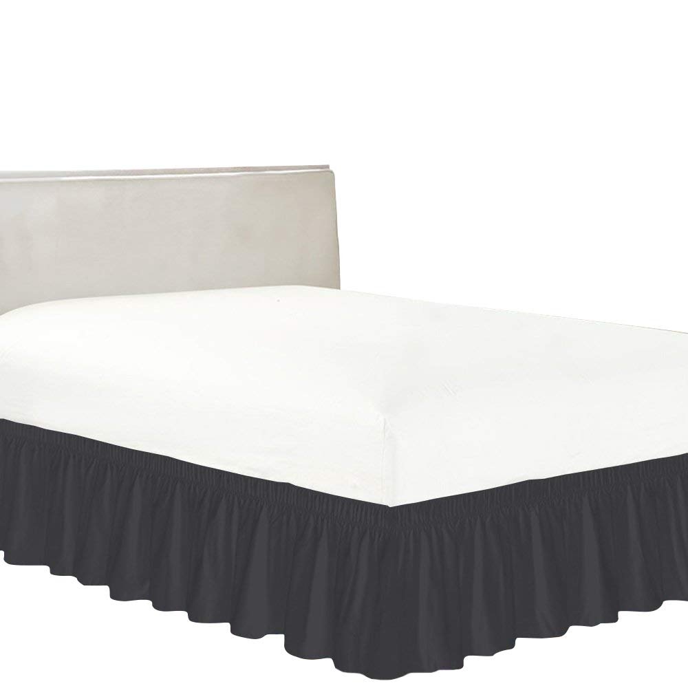 BedDecor Wrap Around Bed Skirt Elastic Bed Ruffles, 600TC Solid Luxurious 27 Inches Drop(Darkgrey,King)