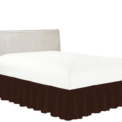 BedDecor Wrap Around Bed Skirt Elastic Bed Ruffles, 600TC Solid Luxurious 27 Inches Drop(Chocolate,Queen)