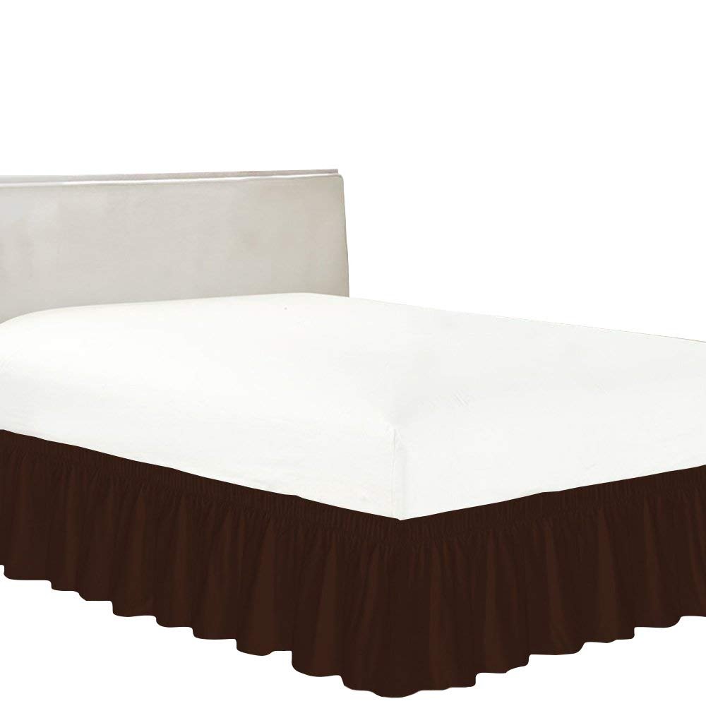 BedDecor Wrap Around Bed Skirt Elastic Bed Ruffles, 600TC Solid Luxurious 27 Inches Drop(Chocolate,Queen)
