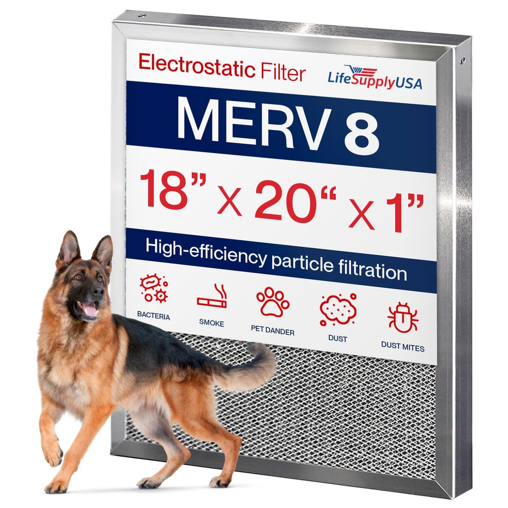 18x20x1 Electrostatic Air Filter, MERV 8, Washable, Reusable Furnace AC/HVAC Filter, Energy Saving, Easy to Clean, Long-Lasting by LifeSupplyUSA