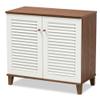 Baxton Studio Coolidge Modern and Contemporary White and Walnut Finished 4-Shelf Wood Shoe Storage Cabinet view 1