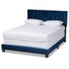 Baxton Studio Clare Glam and Luxe Navy Blue Velvet Fabric Upholstered Full Size Panel Bed with Channel Tufted Headboard view 1