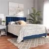 Baxton Studio Clare Glam and Luxe Navy Blue Velvet Fabric Upholstered Full Size Panel Bed with Channel Tufted Headboard view 2