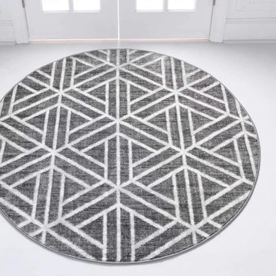 Unique Loom Matrix Trellis Collection Area Rug - Motif (3' 3" Round, Gray/ Ivory)