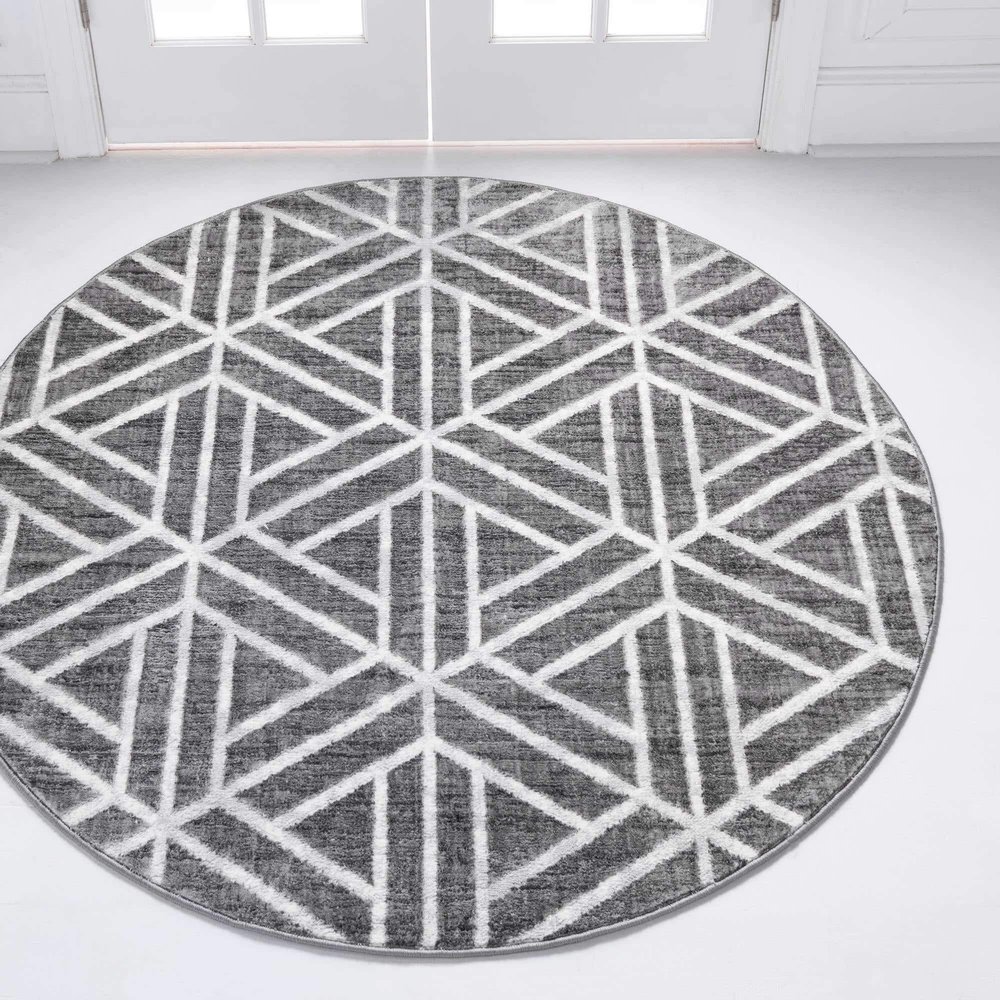 Unique Loom Matrix Trellis Collection Area Rug - Motif (3' 3" Round, Gray/ Ivory)