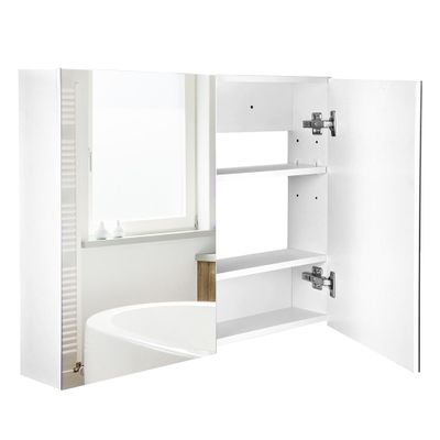 HOMCOM Double Door Wall Mounted Bathroom Mirror, 31.5" x 23.5" Medicine Cabinet with Modern Design, Large Storage, & Quiet Hinges
