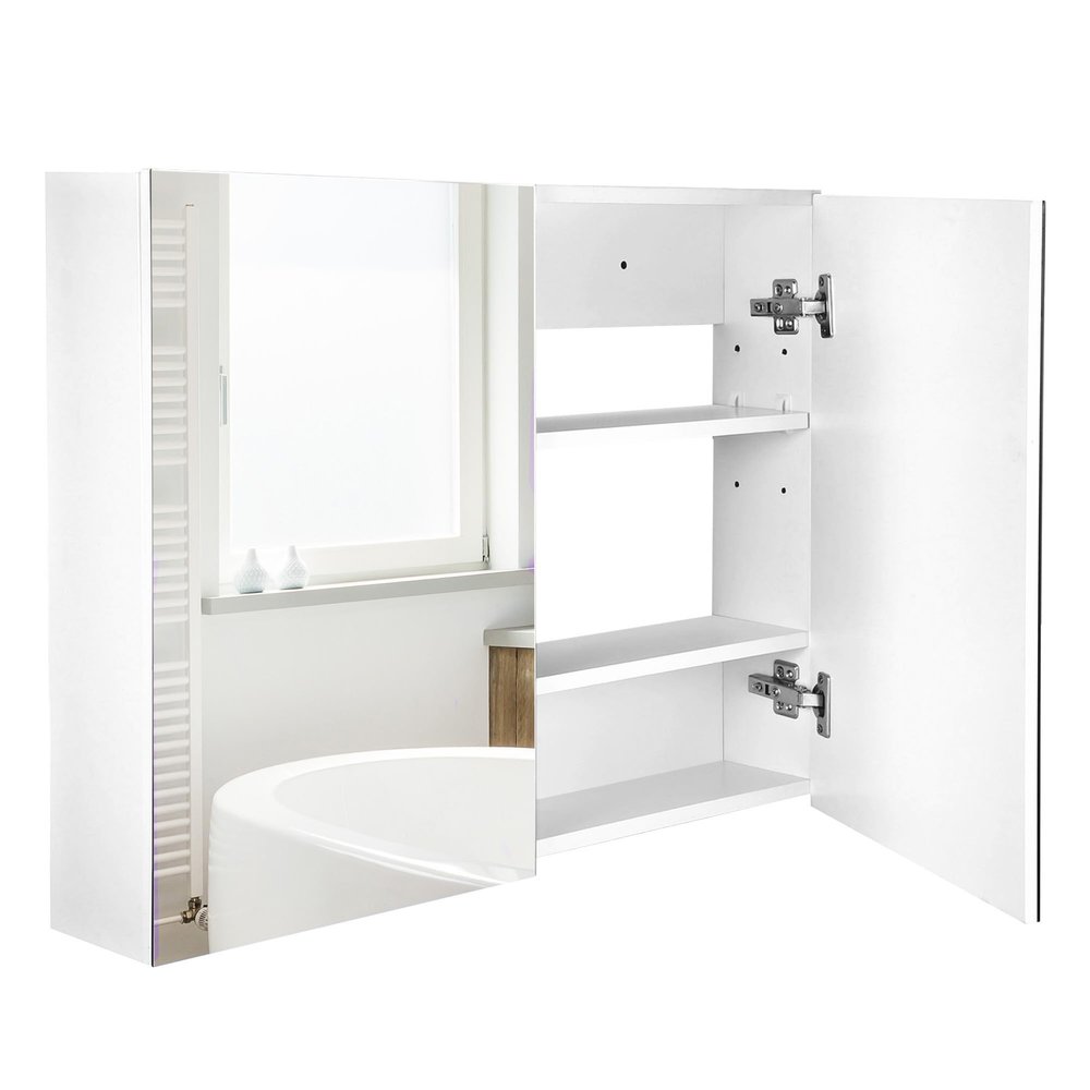 HOMCOM Double Door Wall Mounted Bathroom Mirror, 31.5" x 23.5" Medicine Cabinet with Modern Design, Large Storage, & Quiet Hinges