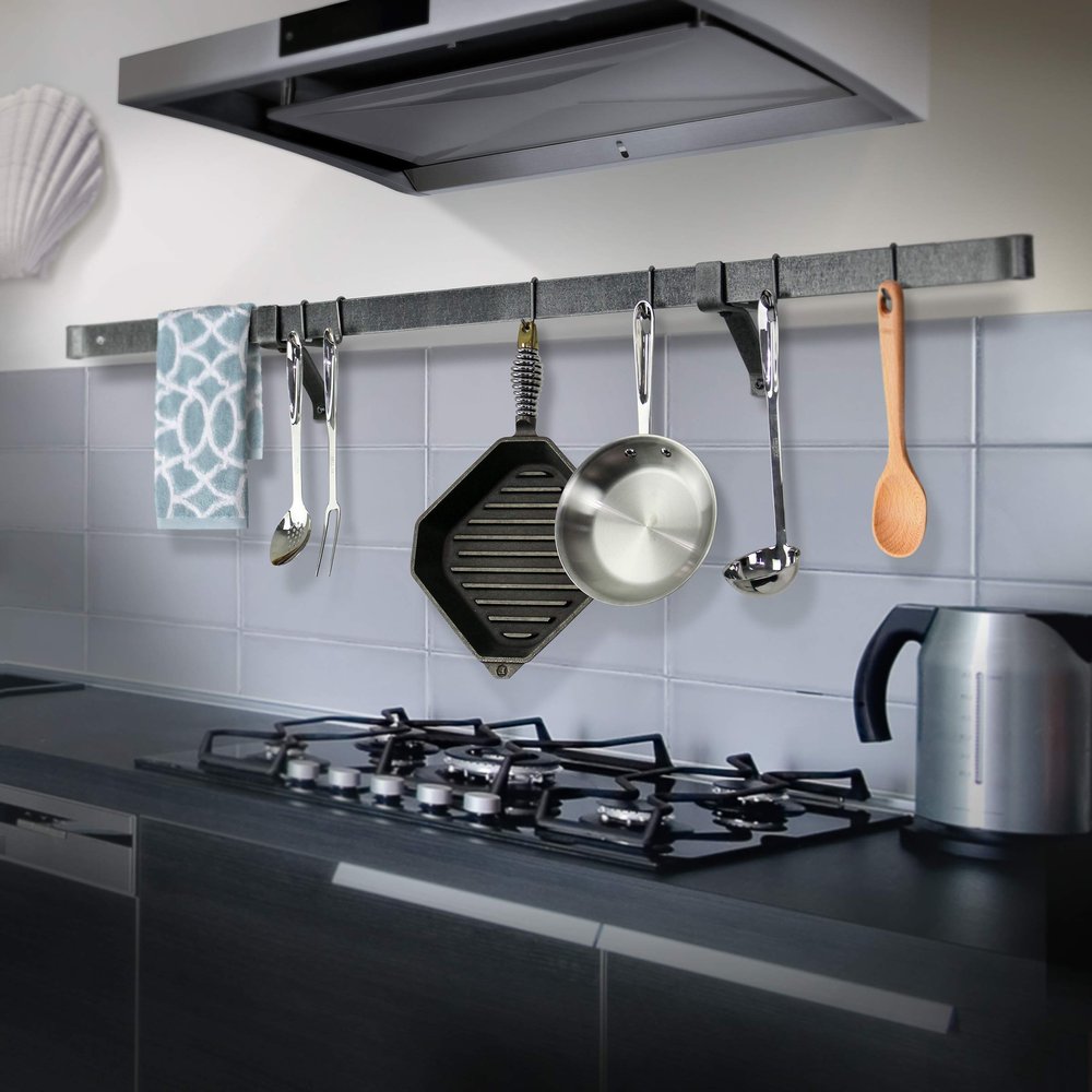 Enclume Handcrafted 72" Rolled End Bar Hammered Steel (Requires Wall Brackets or Captain Hooks)