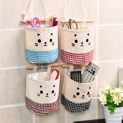 RainbowBaby Over The Door Storage Bags Closet Organizer, Wall-Mounted Hanging Cotton Linen Storage Basket Holder Decor Bin Bag (4 Pack)