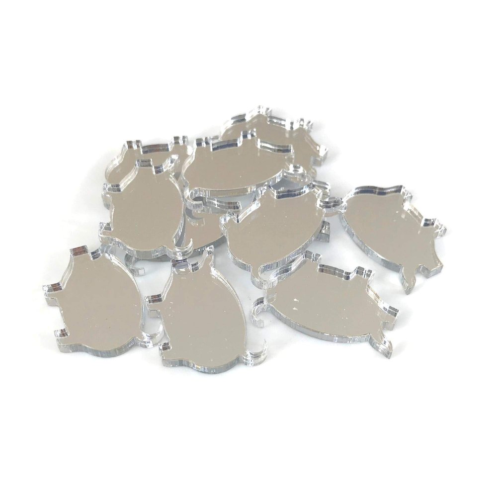 Super Cool Creations Pig Shaped Crafting Mirrors, Set of 10, Many Colours, Shatterproof Acrylic, Silver Mirror, Pack of 10 x 3cm