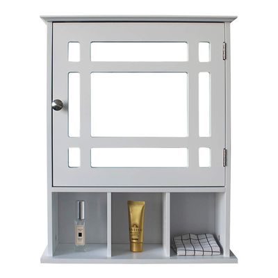 Byya Mirror Cabinet,Bathroom Wall Mounted Storage Cabinet with Single Door Adjustable Shelf and 3 Open Compartments Storange Cabinet,Wooden Medicine Cabinet. (White)