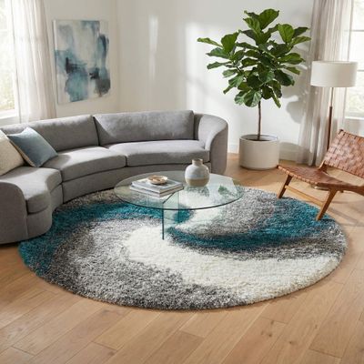 Rugs.com Soft Touch Shag Collection Round Rug 8 Ft Round Turquoise Shag Rug Perfect for Kitchens, Dining Rooms