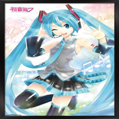 Trends International Hatsune Miku - Waving Wall Poster, 14.725" x 22.375", Black Framed Version